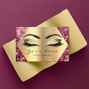 Gold Sepia Glitter Makeup Artist Lashes Burgundy Business Card