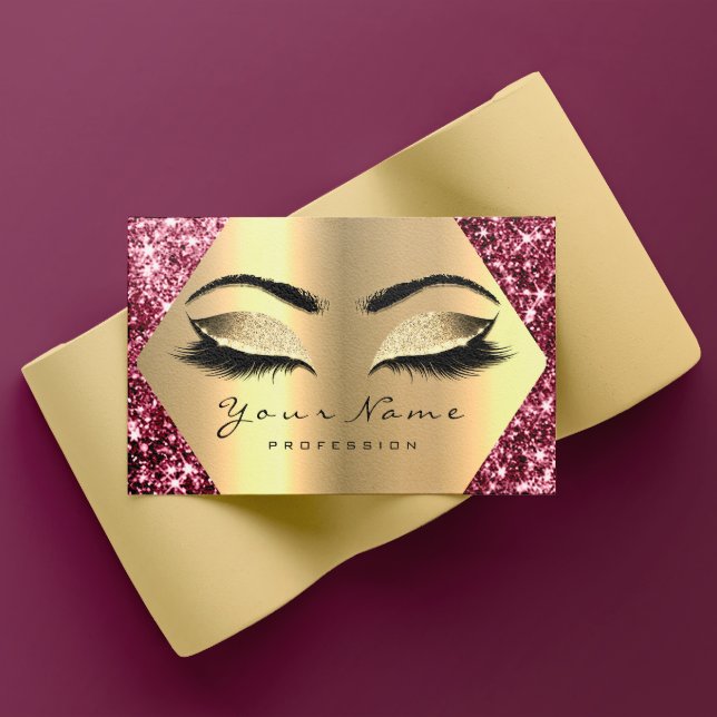 Gold Sepia Glitter Makeup Artist Lashes Burgundy Business Card
