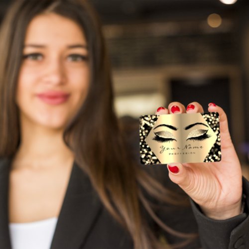 Gold Sepia Glitter Makeup Artist Lashes Confetti Business Card