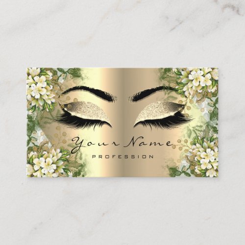 Gold Sepia Glitter Makeup Artist Lashes Floral Business Card