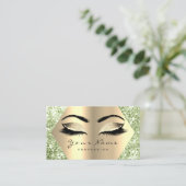 Gold Sepia Glitter Makeup Artist Lashes Mint Green Business Card (Standing Front)