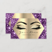 Gold Sepia Glitter Makeup Artist Lashes Purple Business Card (Front/Back)