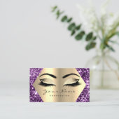 Gold Sepia Glitter Makeup Artist Lashes Purple Business Card (Standing Front)