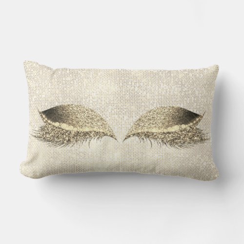 Gold Sepia Glitter White Glam Make Up Gold Sequin Lumbar Pillow