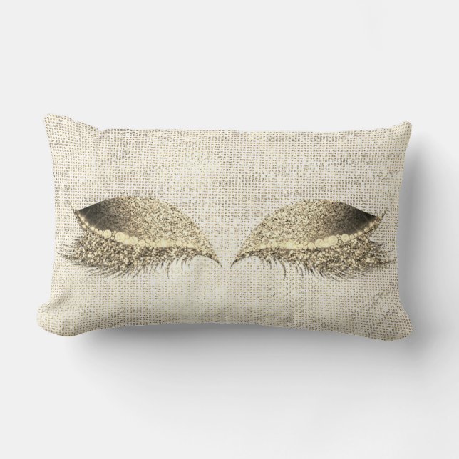 Gold Sepia Glitter White Glam Make Up Gold Sequin Lumbar Pillow (Front)