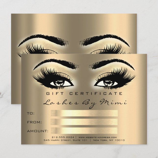 Gold Sepia Lashes Makeup Artist Certificate Gift Invitation (Front/Back)