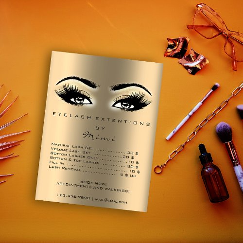 Gold Sepia Makeup Artist Waxing Lashes Price List Poster