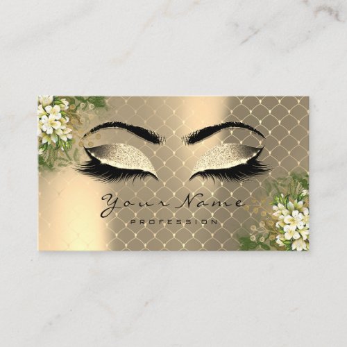 Gold Sepia Metallic Makeup Artist Lashes Floral Business Card