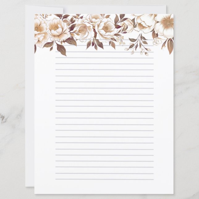 Gold Sepia Roses Lined Stationery Writing Paper (Front)