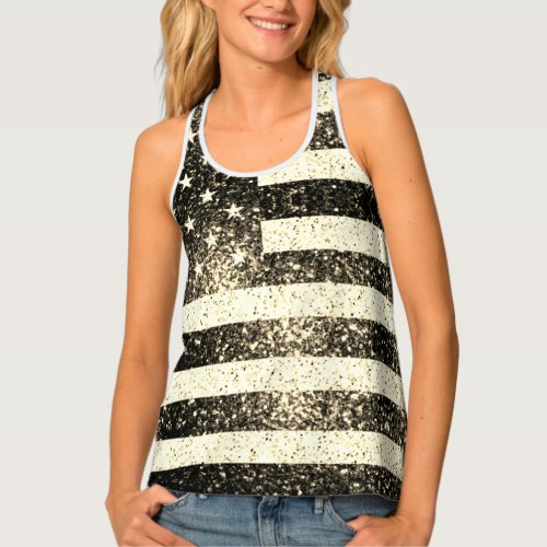 Gold sepia Sparkles USA flag  Tank Top