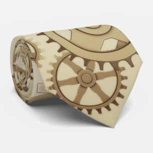 Gold, sepia steampunk cosplay, clock gears pattern neck tie
