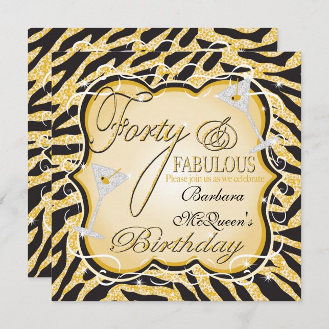 Gold Sequin 40th Birthday Party Invitations (Front/Back)