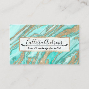 Gold Sequin Glitter Teal Smoky Marble Business Card