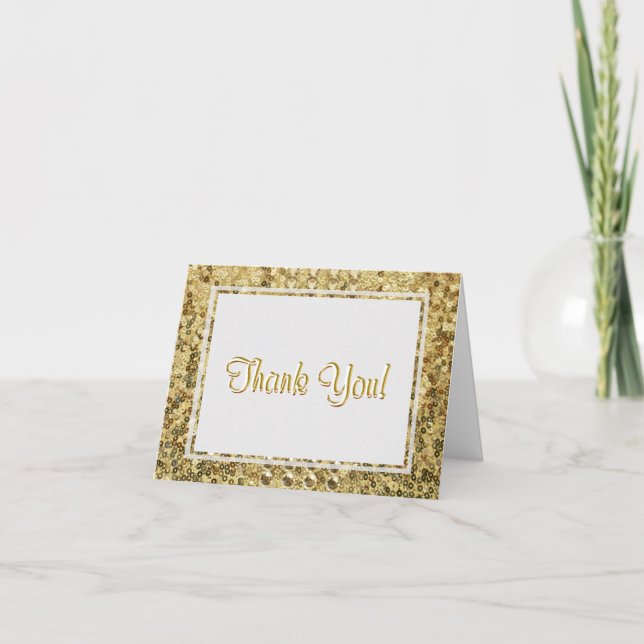 Gold Sequin Letterpress Thank You Card (Front)
