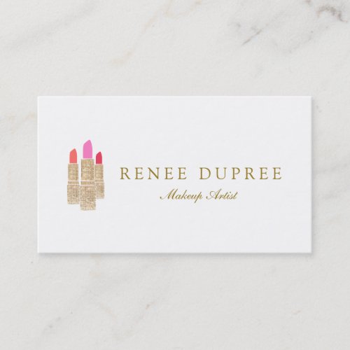 Gold Sequin Lipstick Makeup Artist Beauty Salon Business Card