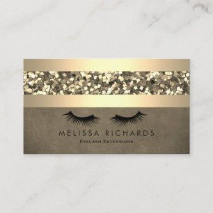 Gold & Sequin Makeup Artist Eyelash Extensions Business Card
