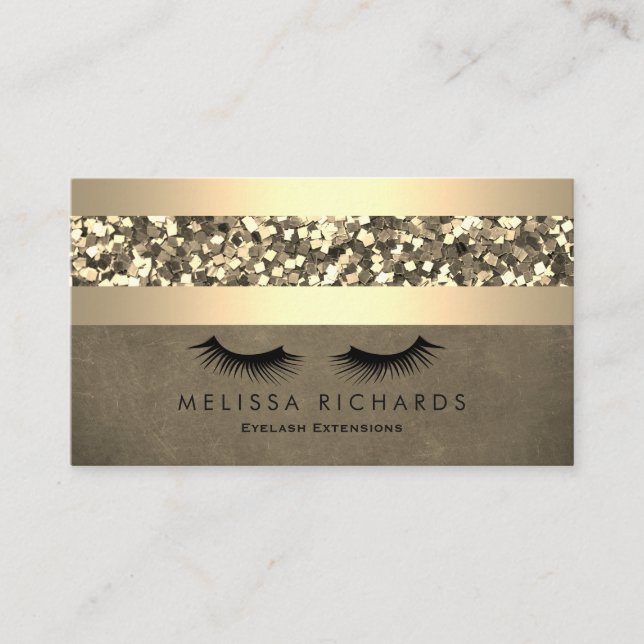 Gold & Sequin Makeup Artist Eyelash Extensions Business Card (Front)