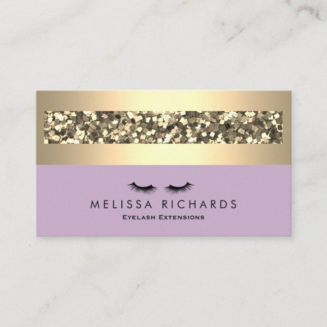Gold & Sequin Makeup Artist Eyelash Extensions Business Card (Front)