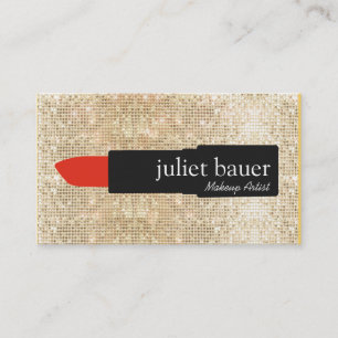 Gold Sequin Makeup Artist Lipstick Logo Beauty Business Card