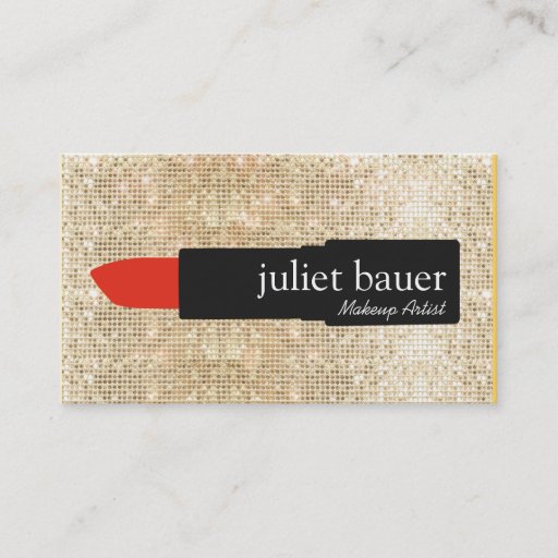 Customizable Gold Sequin Makeup Artist Lipstick Logo Beauty Double-Sided Standard Business Cards (Pack Of 100)