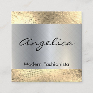 Gold Sequin Pattern Silver Metallic Background Square Business Card