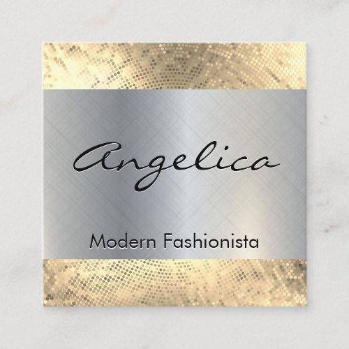 Gold Sequin Pattern  Silver Metallic Background Square Business Card