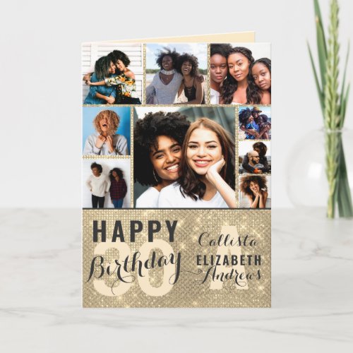 Gold Sequin Photo Collage Happy Birthday Card