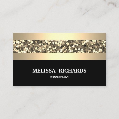 Gold Sequin Striped Modern Stylish Black Business Card