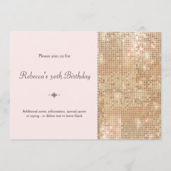 Gold Sequins 30th Birthday Blush Pink Invitation by pixiestick at Zazzle