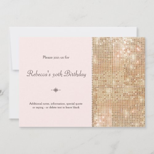 Gold Sequins 30th Birthday Blush Pink Invitation