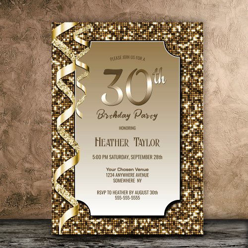 Gold Sequins 30th Birthday Party Invitation
