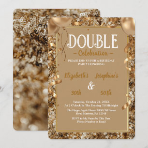 Gold Sequins Adult double Joint Birthday Party Invitation