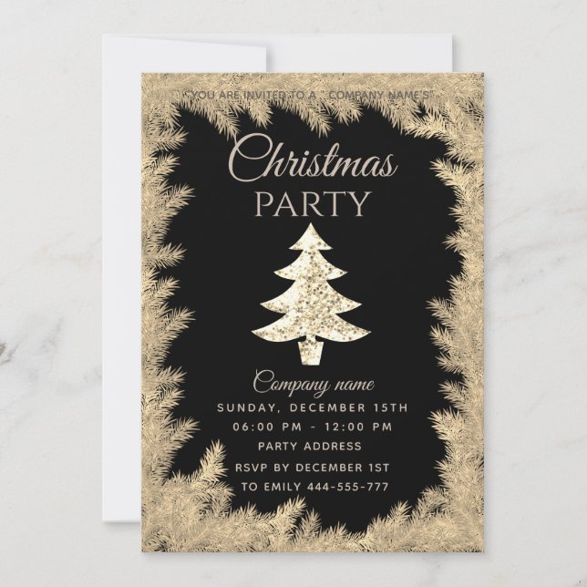 Gold sequins bokeh corporate Christmas party Invit Invitation (Front)
