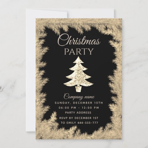 Gold sequins bokeh corporate Christmas party Invit Invitation