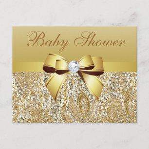Gold Sequins, Bow & Diamond Baby Shower Invitation