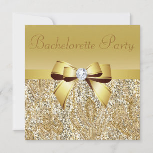 Gold Sequins, Bow & Diamond Bachelorette Party Invitation