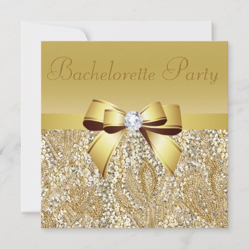 Gold Sequins Bow  Diamond Bachelorette Party Invitation