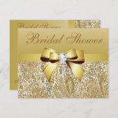 Gold Sequins, Bow & Diamond Bridal Shower Invitation (Front/Back)