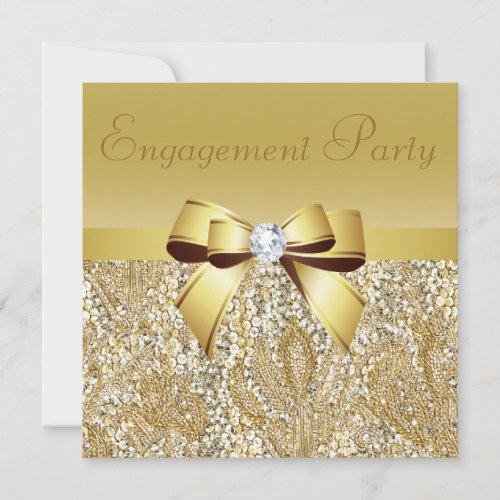 Gold Sequins Bow  Diamond Engagement Party Invitation