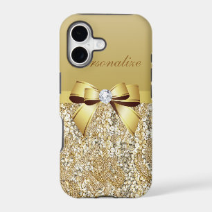 Gold Sequins, Bow & Diamond Personalized iPhone 17 Case