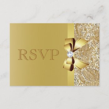 Gold Sequins  Bow & Diamond Rsvp by AJ_Graphics at Zazzle