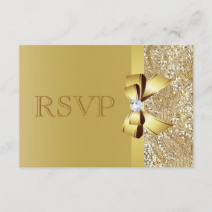 Gold Sequins, Bow & Diamond RSVP Card