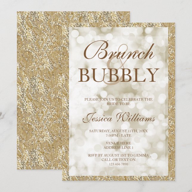 Gold Sequins Brunch & Bubbly Bridal Shower Invitation (Front/Back)