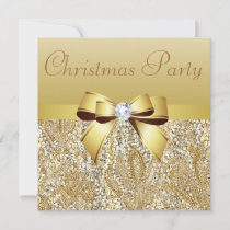 Gold Sequins, Christmas Party Printed Bow Diamond Invitation