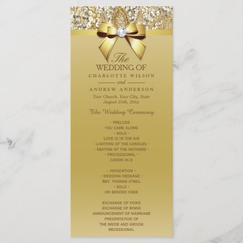 Gold Sequins Diamond Bow Wedding Program