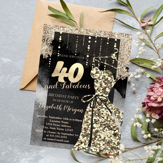 Gold Sequins Dress 40th Birthday Party Invitation (Creator Uploaded)