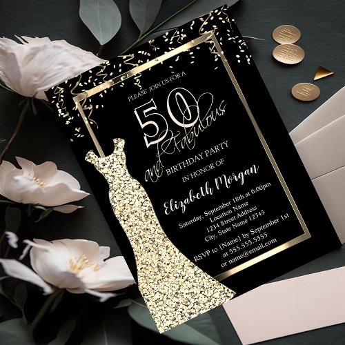 Gold Sequins Dress 50th Birthday Invitation
