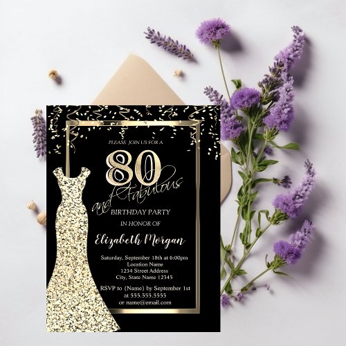 Gold Sequins Dress 80th Birthday  Invitation