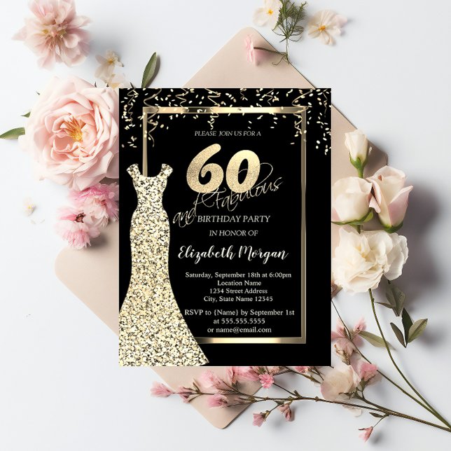 Gold Sequins Dress Black 60th Birthday  Invitation (Creator Uploaded)