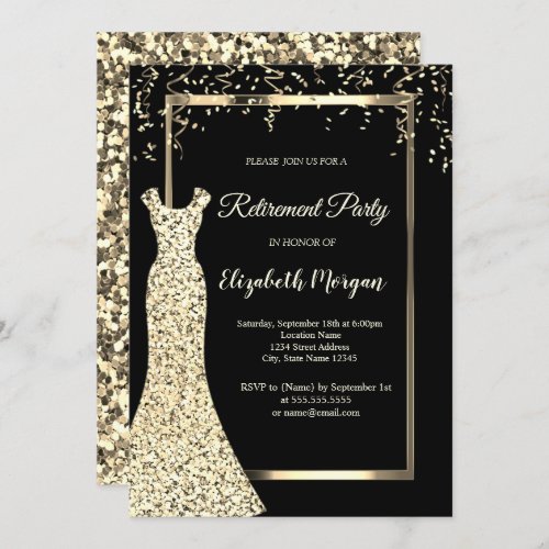 Gold Sequins Dress Black Retirement Party Invitation